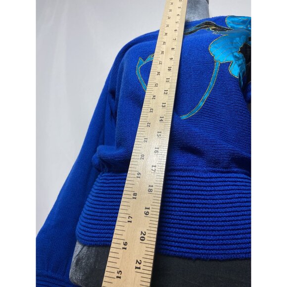 Vintage Blue Floral Sweater By UMI Collections Anne Crimins Sz Medium - Picture 9 of 14